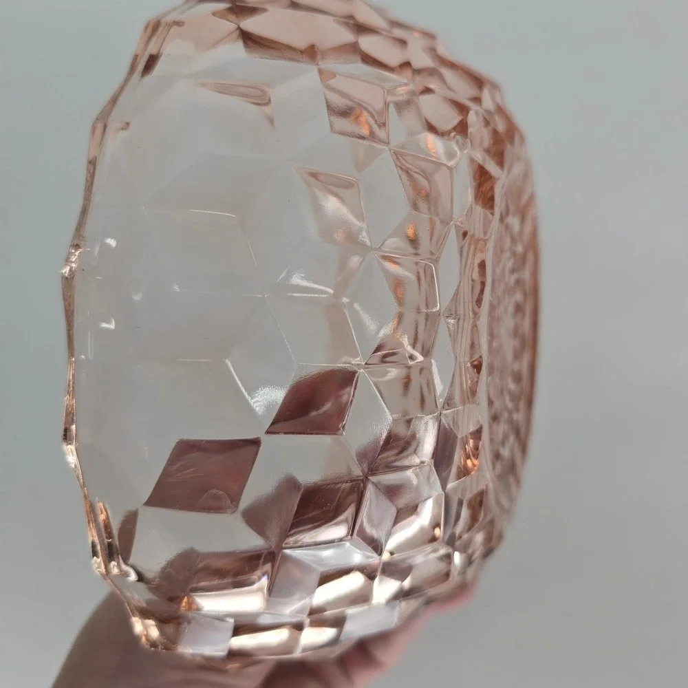 Vintage Jeannette Pink Depression Glass Cube Bowl Cubist 6.5 Art Deco Salad Dish